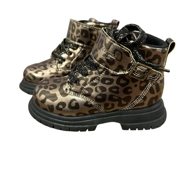 OshKosh B'gosh Other - OshKosh B'gosh Toddler Girls Leopard Combat Boots Size 8M Metallic Bronze